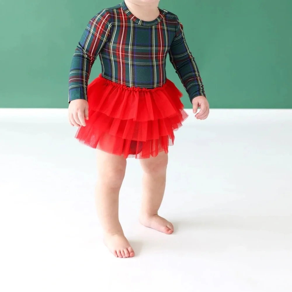 Posh Peanut Tartan Plaid Long Sleeve Tulle Dress Size 2